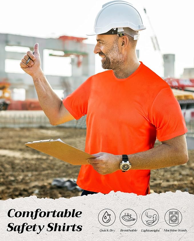 JaGely 24 Pcs Hi Vis T-Shirts for Men Bulk Safety Construction Workwear Unisex Quick Dry Breathable Moisture Wicking Shirts