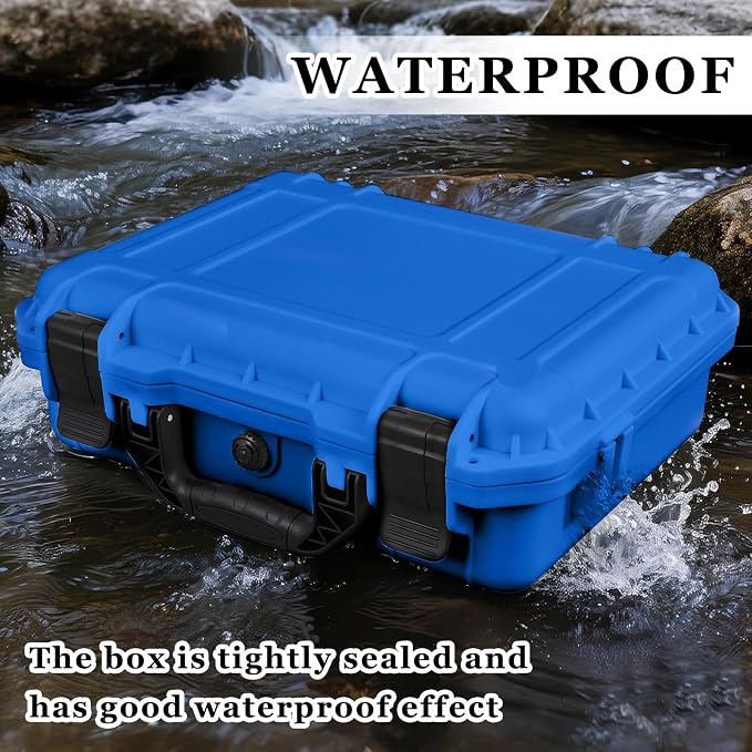 Relaxweex 1 Pcs Waterproof Hard Case with DIY Customizable Foam Insert Portable Protective Case with Knife for Camera Drones Equipments Tools Test Instruments(Blue,16.3 x 12.4 x 6.5 Inch)