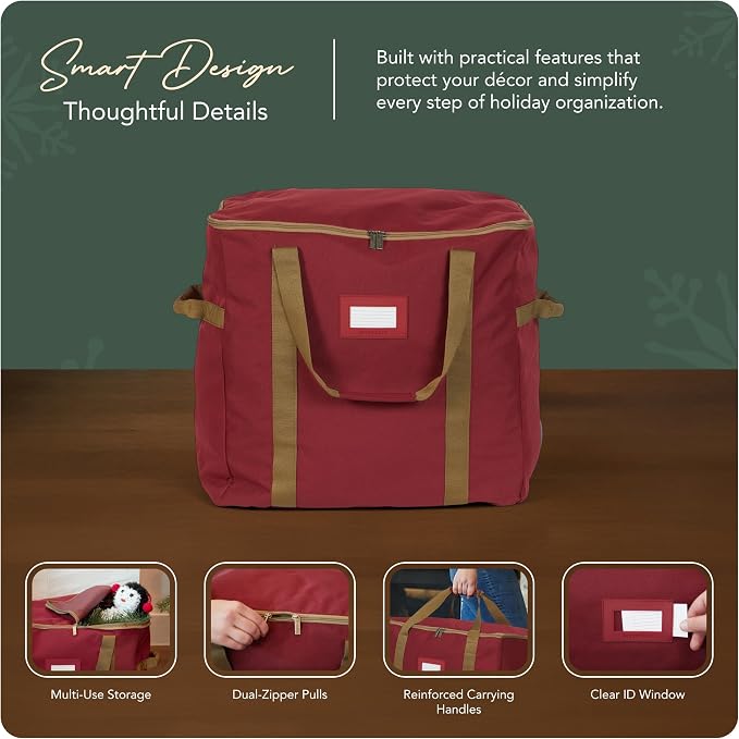 Covermates Keepsakes Treasurekeeper Storage Bag - Carrying Handles, ID Window - Holiday Storage, Red