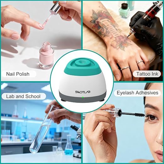 Mini Vortex Mixer 3500RPM, Touch Nail Polish Shaker Lash Glue Shaker, Lab Paint Shaker for Tattoo Ink Acrylic Paint Test Tubes, DC Brushless Motor, 3s Mix, Silicone Cap (Green)