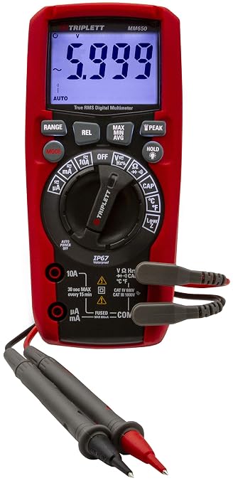 Triplett MM650 CAT IV True RMS 6000 Count Digital Multimeter with Lo Z and Certificate of Calibration to NIST - AC/DC Voltage and Current, Resistance, Temperature, Capacitance, Frequency, Continuity