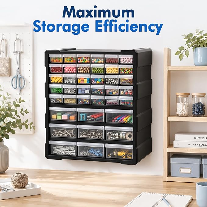 PurKeep Drawer Organizer for Garage Building Bricks Storage,Thicker Craft Organizers Storage with Dividers Labels for Hardware,Screws,Nuts Bolts,Teacher Toolbox,Charms, Beads,Craft