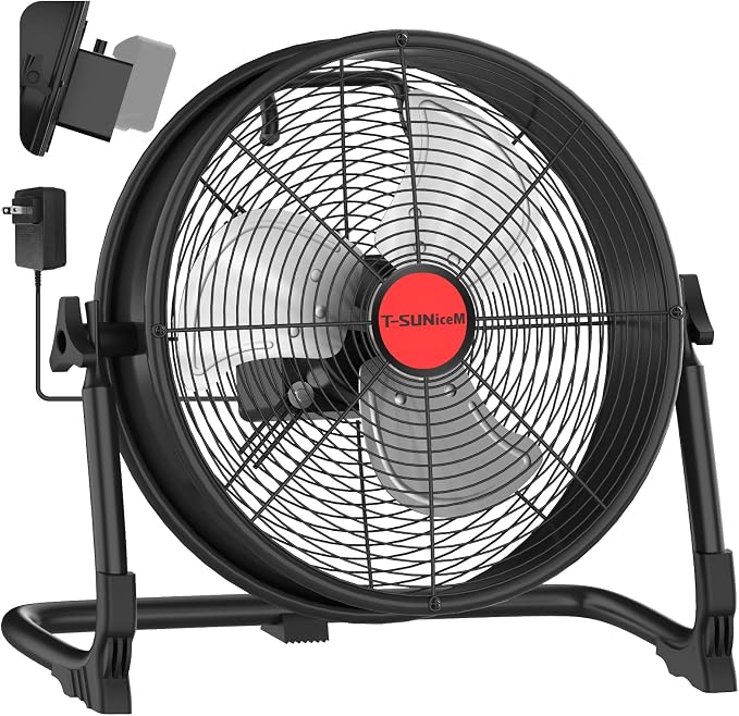 T-SUNiceM 16" Cordless Jobsite Fan Compatible with Milwaukee M18 18V Batteries, Battery Powered Floor Fan with AC Adapter, 2500 CFM Strong Airflow, Adjustable Speed, Tilt Head, USB Output, Tool Only