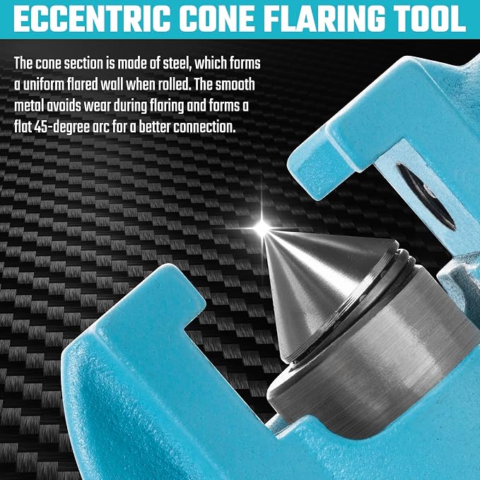 DURATECH Tubing Flaring Tool Kit, 45° Eccentric Cone Flaring Tool with Clutch, 7 Dies for 3/16 ” to 3/4 ” Copper, Aluminum, and Brass Tubing, for HVAC, Refrigerator Repair and Handmade