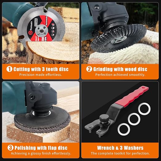 Pomsare 13PCS Angle Grinder Polishing Pad Sanding Disc, Wood Carving Disc Set for 4 1/2 Angle Grinder Attachments, Tungsten Carbide Cutting Wheel Stump Grinder for Wood Grinding, Shaping and Sanding