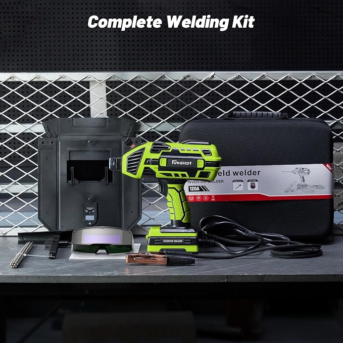 Portable Welding Machine 110V with Auto Darkening Goggles: Handheld IGBT Inverter ARC Welder Gun Stick Welder - 5 Variable Current Adjustment for 3/32"-1/8" Rods and DIY,Professional Use,Repair(Green)