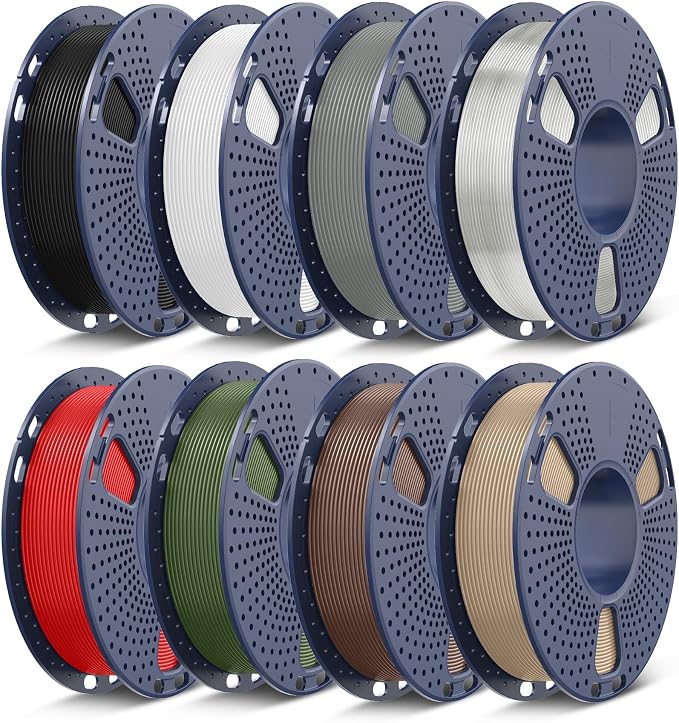 SUNLU 3D Printer Filament Bundle Multicolor PETG Filament 1.75mm,Individually Vacuum-Sealed,2kg in Total,0.25kg per Spool,8 Pack,Black+White+Grey+Red+Olive Green+Coffee Brown+Oak+Transparent.