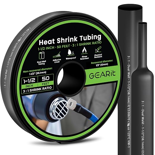 GEARit 1-1/2 inch Heat Shrink Tubing 50 Ft, 3:1 Adhesive Lined Dual Wall Waterproof Marine Grade Electrical Wire Wrap, UL Listed Heat Shrink Tube for Cable Repair Automotive Boat