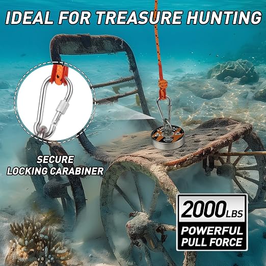 FINDMAG 2000 lbs Neodymium Magnets Kit, 3.7" Diameter Fishing Magnet for Retrieving Items in River, Lake, Magnet Fishing Kit Heavy Duty with Hole