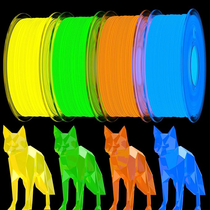 95A TPU 3D Printer Filament Bundle,Glow in The Dark Blue,Green,Orange,Yellow, Each Spool 0.25kg, 4 Spools,Total 1KG,Dimensional Accuracy +/- 0.05mm,Fit Most 3D Printers