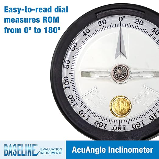 Baseline - W54668 AcuAngle Inclinometer with Adjustable-Feet for Precision Measurement, Testing and Evaluation of Range of Motion of Neck, Hip, Spine, Elbow, Knee, Shoulder, Ankle, Wrist and MCP Joint