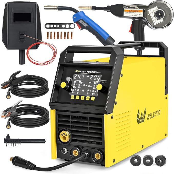 Weldpro 200 Amp MIG Welder, 110/220V 7-in-1 Manual MIG/Synergic MIG/Gasless MIG/Lift TIG/MMA/Spot/Spool Gun Aluminum Multi-process Welding Machine with Large LED Display, IGBT, 2T/4T, Spool Gun