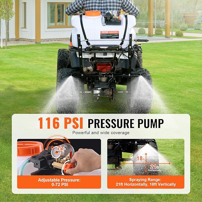 VEVOR ATV Spot Sprayer, 15.9 Gal/60L ATV/UTV Broadcast Sprayer with A Nozzle Boom, 12 V Pump Sprayer with Water Tank, 1.9 GPM Flow Rate, Adjustable 0-72 PSI, 20FT Hose, for Garden, Farm