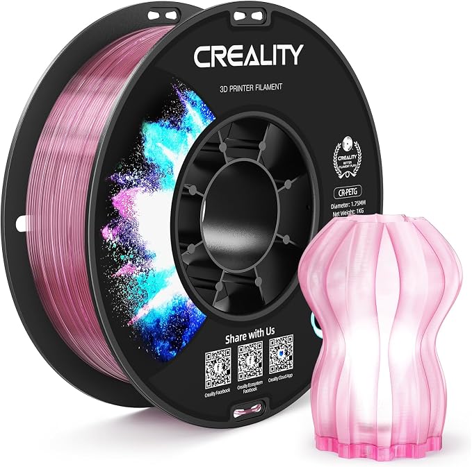 CREALITY PETG Filament 1.75mm 3D Printer Filament, 1kg (2.2lb) Neatly Wound Spool, Dimensional Accuracy ±0.03mm, Fit for Ender, Bambu Lab, ELEGOO FDM Printers, Translucent Light Pink