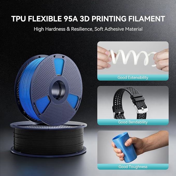 SUNLU TPU 95A Flexible 3D Printing Filament 1.75mm, Black+White 2-Pack | Soft TPU,Easy Printing,1kg Spool (2.2 lbs),Dimensional Accuracy +/- 0.03mm, Fit Most FDM Printer