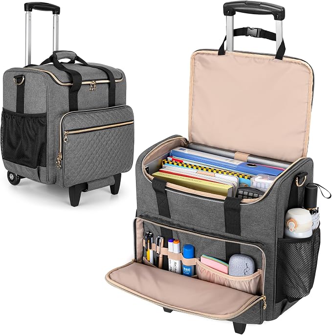 LUXJA Rolling Teacher Bag with Laptop Compartment and Detachable Dolly, Multifunctional Rolling Teacher Tote Bag (Patent Pending), Gray