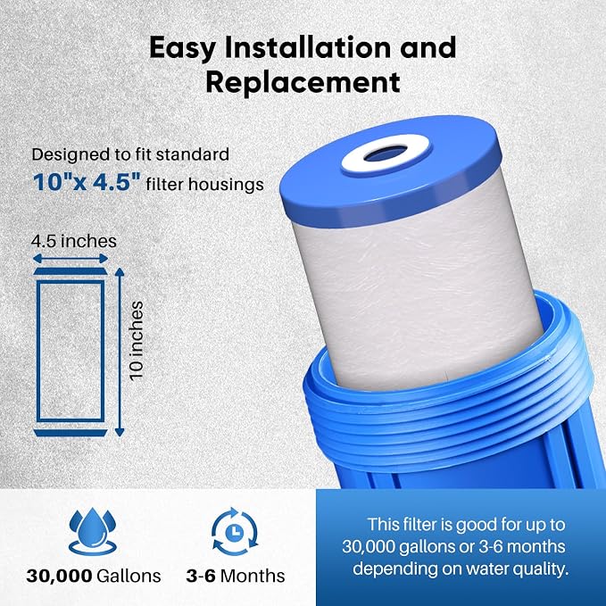PUREPLUS 25 Micron 10" x 4.5" Whole House Sediment and Carbon Water Filter Replacement Cartridge for GE FXHTC, GXWH40L, GXWH35F, GNWH38S, Culligan RFC-BBSA, WRC25HD, PP10BB-CC, Pentek RFC-BB, 4Pack