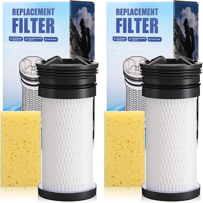 Rtteri 2 Pack Replacement Water Filter Cartridge Compatible with Katadyn Hiker & Hiker Pro Systems, 200-Gallon Fiberglass Pleated Filter for Camping, Hiking & Emergency