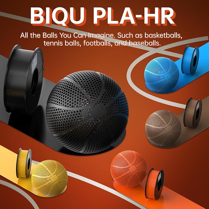 BIQU PLA-HR Flexible 3D Printer Filament Specifically for Printing Airless Basketballs, 1.75mm 1KG Spool (2.2lbs), Flexi Tough Filament Compatible with Most FDM 3D Printer (Black)