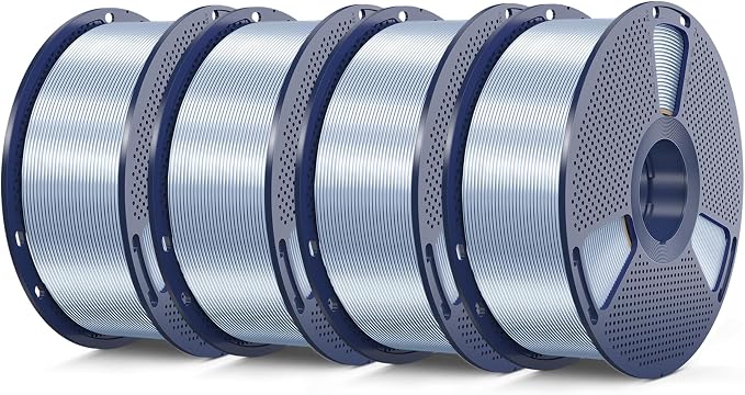 SUNLU Silk Pla Plus Filament 4kg Bundle, Shiny Silk Surface Pla+ 3D Printer Filament 1.75mm ±0.02mm, Glossy 3D Printing Filament, 1kg Spool, 4 Packs. (Sliver x4)