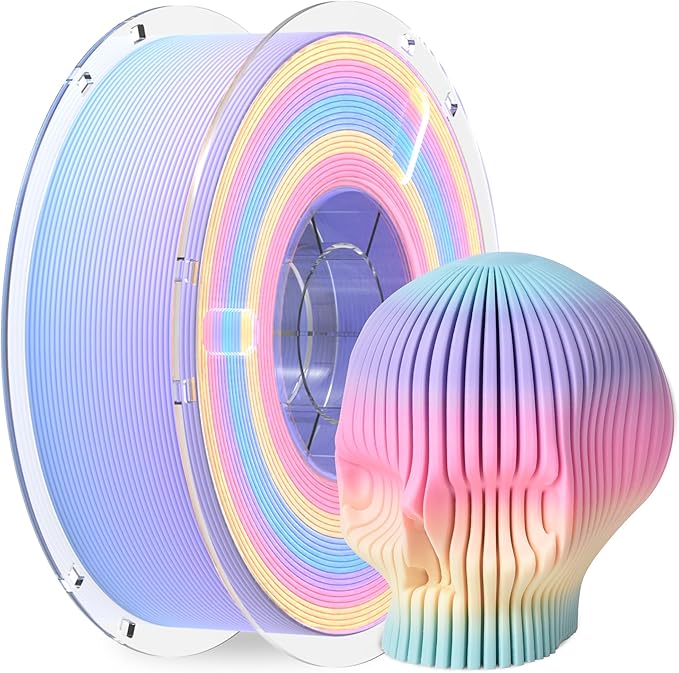 RAMBERY Matte Rainbow 3D Printer Filament Matte PLA Filament Multi-Color Change 3D Printing Filament, 1.75mm 1kg(2.2lb), Lollipop Blue Purple Pink Yellow Green