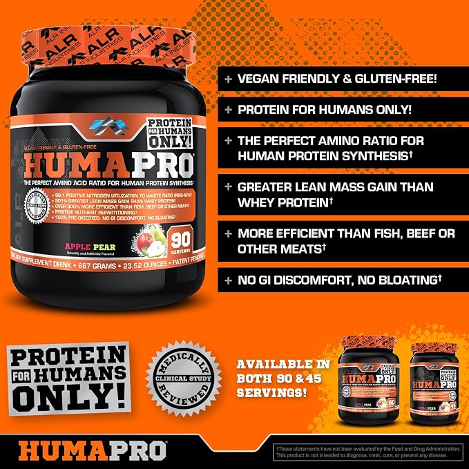 ALR Industries HumaPro Essential Amino Acid Formula | EAA Protein Supplement | Supports Muscle Recovery & Performance | Vegan, Gluten Free | | 90 Servings (Apple Pear)