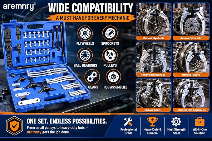 Gear Puller Set 3" 4" 6" 8" 2 and 3 Jaw Hub Puller Bearing Separator Suitable for Remove of Gears, Hubs, Ball Races, Bearings, Flywheels, Pulleys and Sprockets