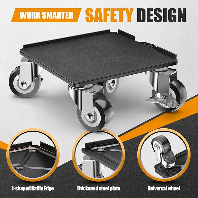 LOYAL TIGER 2000LBS Heavy Duty Furniture Dolly Movers Set with Lifter, 5-Wheel Carbon Steel Moving Rollers with Locking Casters for Refrigerator, Washer, Sofa & Cabinet(6.4 Inch,Black)