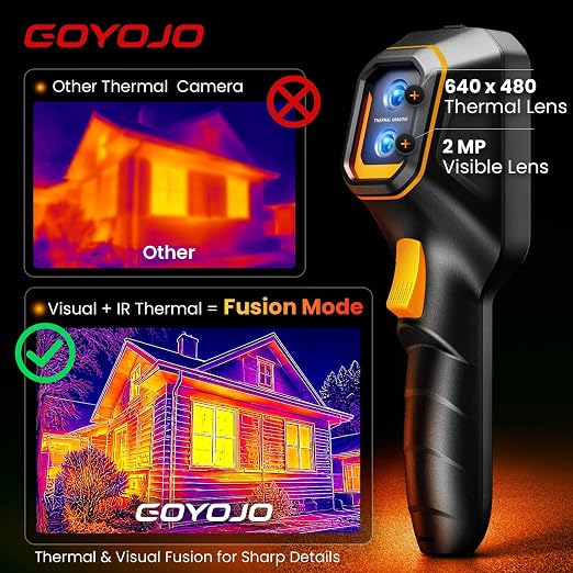 GH340 Thermal Imaging Camera 640x480 Super Resolution, Dual-Camera with 2MP Visual Camera, 256x192 IR Resolution Handheld Thermal Camera for Home Inspection, HVAC Electrical Water Leak Break Detection