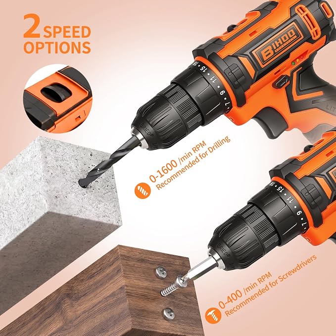20v Drill Driver Set,Cordless Drill with Battery and Charger,LED Tools Kit,25+1 Torque Setting,43pcs Drill Bits,Orange