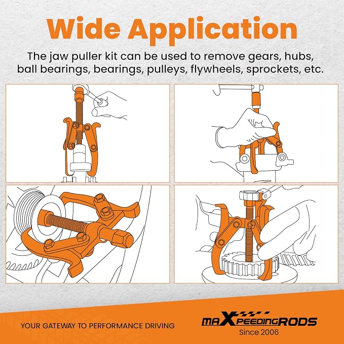 maXpeedingrods Gear Puller Set, Reversible 2 Jaw & 3 Jaw Hub Puller Kit, 3" 4" 6" 8" Bearing Puller Set, External Internal Pulley Flywheel Puller Tool Steering Wheel Hub Removal Tool