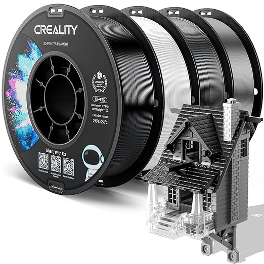 Official Creality PETG 3D Printer Filament 1.75mm 4KG (8.8lbs), High Precision, Strong Toughness, Odorless, Better Flow, Moistureproof 3D Printing CR PETG Filament, Black+White+Grey+Clear