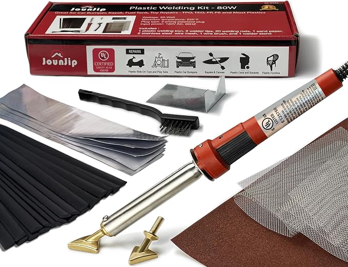 JOUNJIP Standard Plastic Welding Kit- UL Certified Welder 80W- Professional Grade Plastic Repair Kit for Automotive Car Bumper, Kayak, Tank Repair