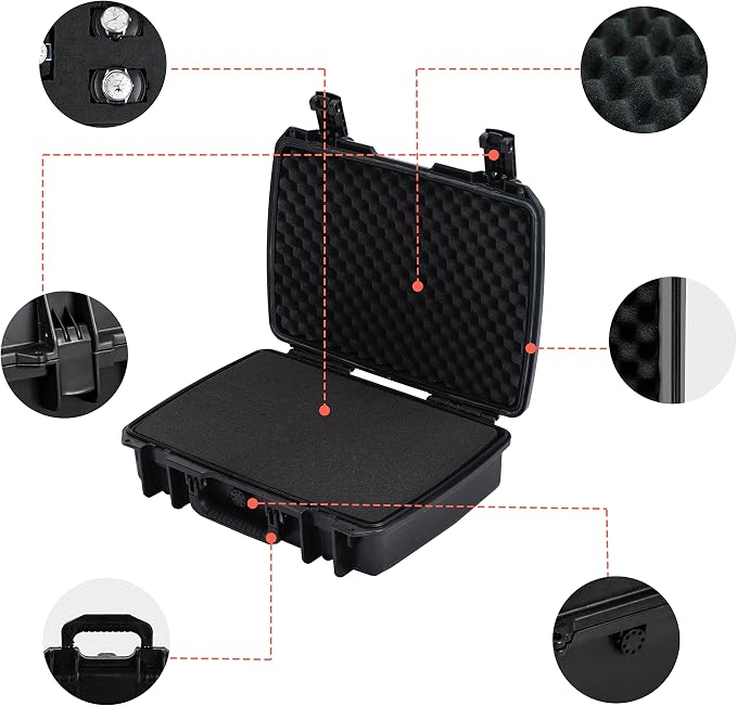 MEIJIA Premium Waterproof Hard Camera Case,Hard laptop Case, Hard Case with customizable fit foam,Full Protection with Light&Convenient Design,20.01"x14.7"x5.75",Elegant Black