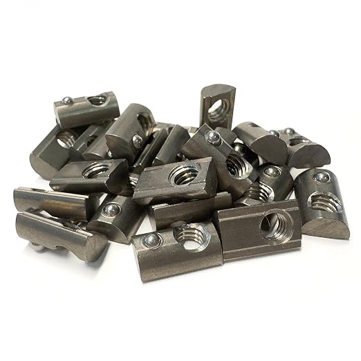 15 Series 1/4"-20 Stainless Steel Self-Aligning Roll-in T-Nuts with Ball Spring (25-Pack) – 8020-Compatible T Slot Hardware for Aluminum Extrusion