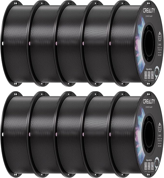 Creality PETG Filament 1.75mm Black 10 kg, 3D Printer Filament, Excellent Toughness High Precision, Odorless Non-Toxic Moistureproof, Glossy (Black 10-Pack)