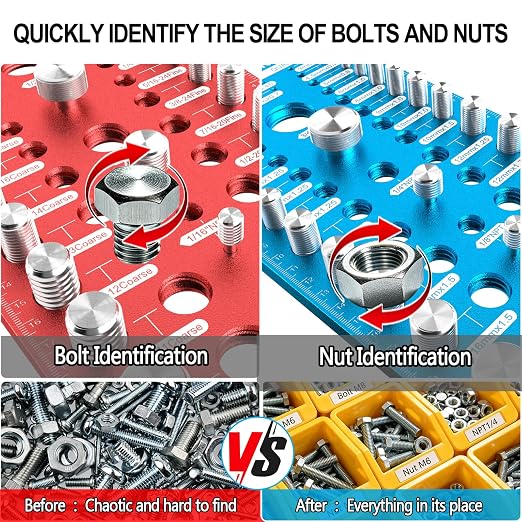 Upgrade 88 Thread Checker with 6 NPT Pipe Thread, 30 Standard & 30 Metric & 22 Drill Bit Gauge, Nut and Bolt Thread Checker with Magnetic Base, Wall-Mountable Bolt Size Finder Tool