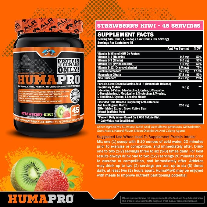 ALR Industries HumaPro Essential Amino Acid Formula | EAA Protein Supplement | Supports Muscle Recovery & Performance | Vegan, Gluten Free | | 45 Servings (Strawberry Kiwi)