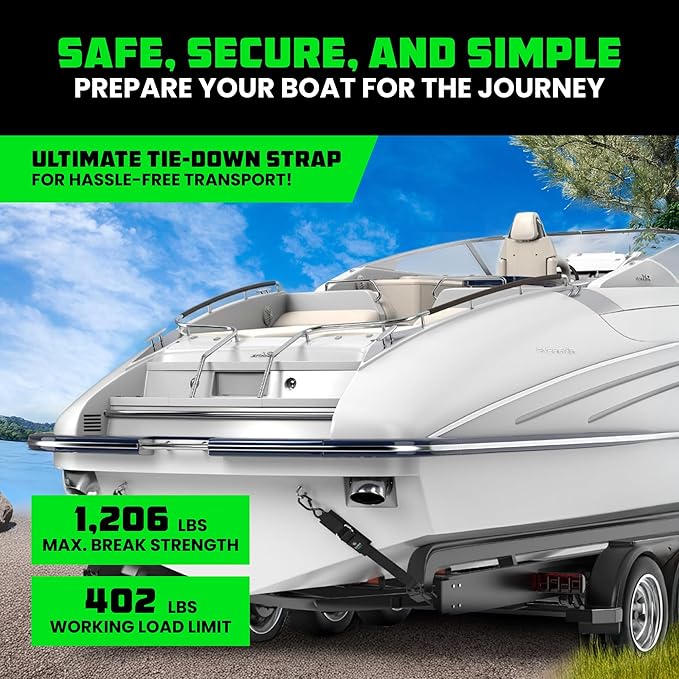 Rhino USA Boat Trailer Straps (2-Pack) - Heavy Duty 2 Inch x 48 Inch Boat Tie Down Straps to Trailer - Ultimate Adjustable Transom Tie Down Straps for Trailering Safety with Boat, Jet Ski, & More!