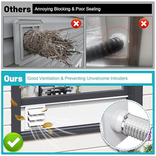 Window Vent Kit, Universal Vent Port for 3" & 4" Duct, Adjustable Window Seal Kit with Louvered Air Vent Cover, Fit for Laser Engraver, 3D Printer Enclosure, Dryer Vent Hose