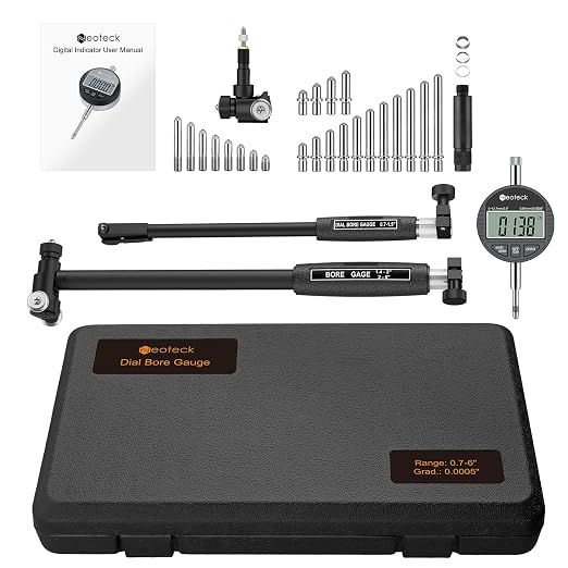 Neoteck Digital Dial Indicator Bore Gauge with 0.7"-6"/0.0005" Measuring Range and 6" Measuring Depth Dial Bore Gauge Set with 23PCS Anvils for Engine Cylinder Measurement-Black