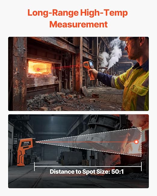 VEVOR Infrared Thermometer, -22℉ to 2192℉ Dual-Mode IR Thermometer Gun with K-Type Thermocouple, Dual Laser Heat Temperature Gun Non-Contact for Cooking Griddle Engine Industrial Use (Not for Human)