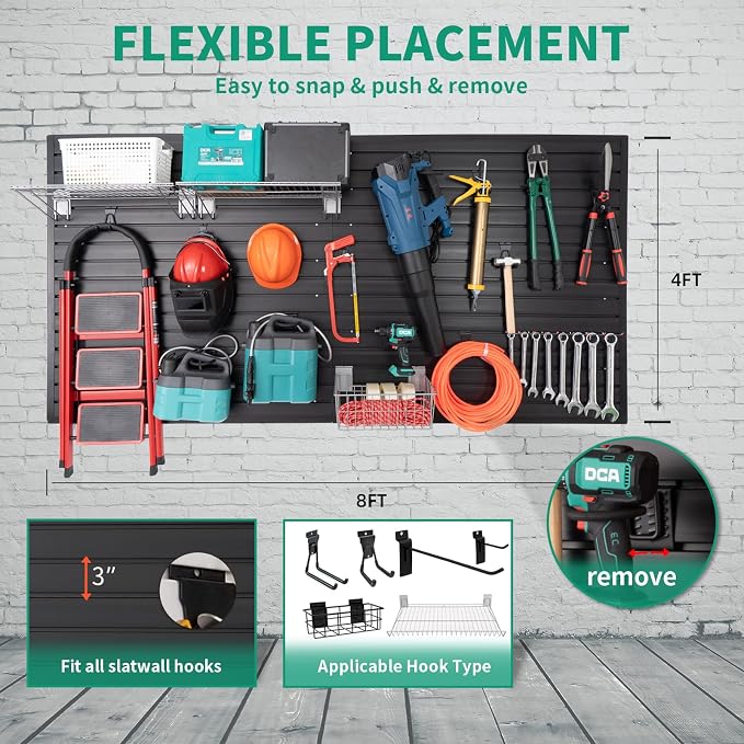 FRAYSCENT Slat Wall Paneling Garage Slat Wall Storage Systems Slatwall Panels Power Tool Organizer Wall Mount, PVC Garage Storage & Organization Products Slate Board (Black, 4ft x 8ft)