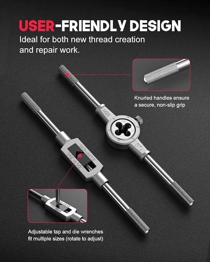 Kolvoii 81-Piece Tap and Die Set, SAE & Metric #4–1/2" & M3–M12, Heavy-Duty GCr15 Steel Rethreading Tool Kit with Coarse and Fine Threads for Internal and External Threads