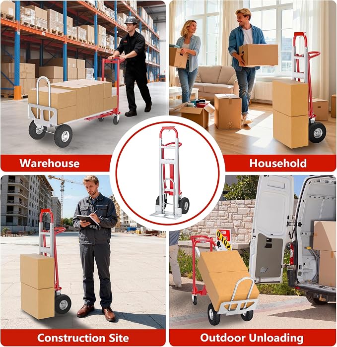 4 in 1 Convertible Hand Truck-1,000lb Heavy-Duty Folding Hand Truck Dolly Cart with Solid Wheel, 1000LBS Heavy Duty Steel Dolly for Logistics, Warehouse, Home, Office Moving, Delivery