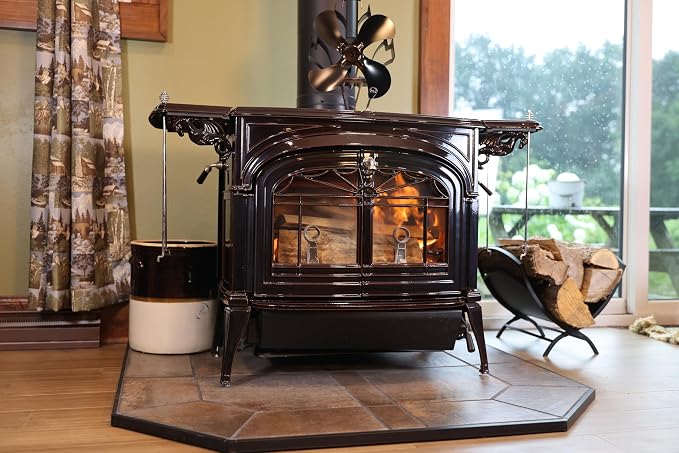Heat Powered Stove Fan for Wood & Pellet Burners: Compatible with Log Burners, 348 CFM Airflow,13" Large 4-Blade Non-Electric Dual Motor Thermal Blower, Black by Freedom Stoves