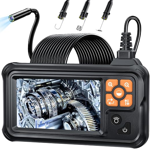 SKYBASIC Industrial Endoscope Borescope Camera with Light, 4.3'' HD Digital Handheld Waterproof Sewer Tools Snake Inspection Camera with 8 LED Lights 32.8FT Semi-Rigid Cable, Cool Gift Gadgets for Men