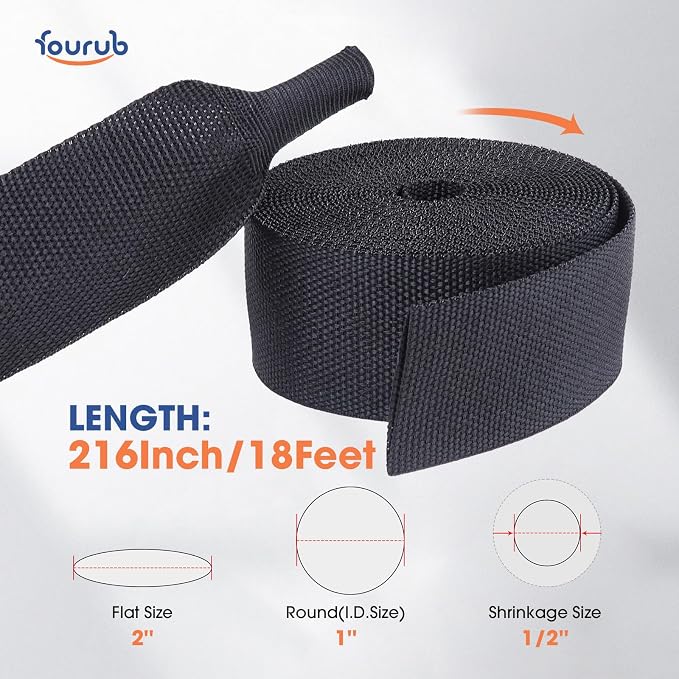 2 to 1 Heat Shrink Abrasion Resistant Woven Tubing 1" ID-216inch | Braided Sleeving Shrinkable Fabric Shrink Tubing Loom Protector for Auto Amp Cable Sheath/Wire Harness Wrap