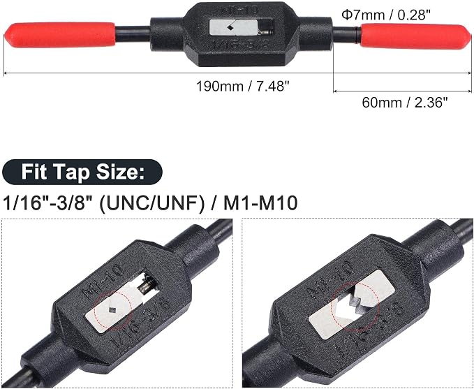 uxcell Adjustable Tap Wrench Handle for 1/16"-3/8" (UNC/UNF) / Metric M1-M10 Taps, Thread Tap Holder Reamer Hand Tapping Tool for Machinist Repair with Plastic Dipped Handle