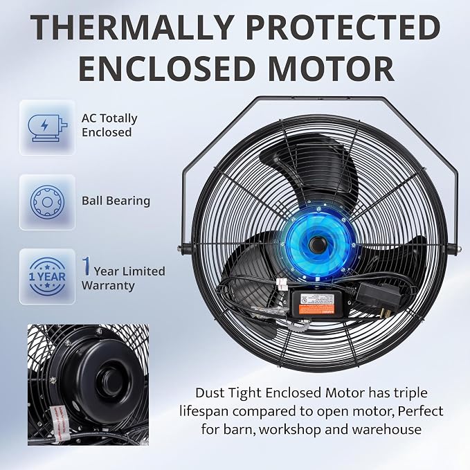 Tornado 20-Inch High Velocity Outdoor Wall Fan, IPX4 Water-Resistant, 3-Speed 4750 CFM, UL Safety Certified for Industrial, Commercial, Residential & Greenhouse Use